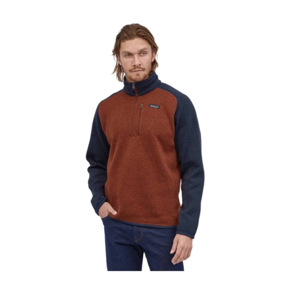 Patagonia Mens Better Sweater 1/4 Zip Fleece - Barn Red-New Navy Size S